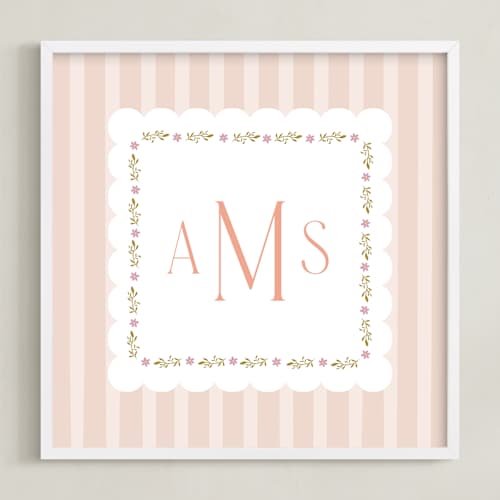 This is a blush personalized art for kids with standard by Ana Sharpe called meadow stripes monogram