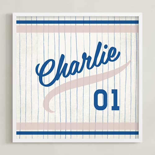 This is a navy/grey personalized art for kids with standard by Jessie Steury called vintage jersey - navy/grey