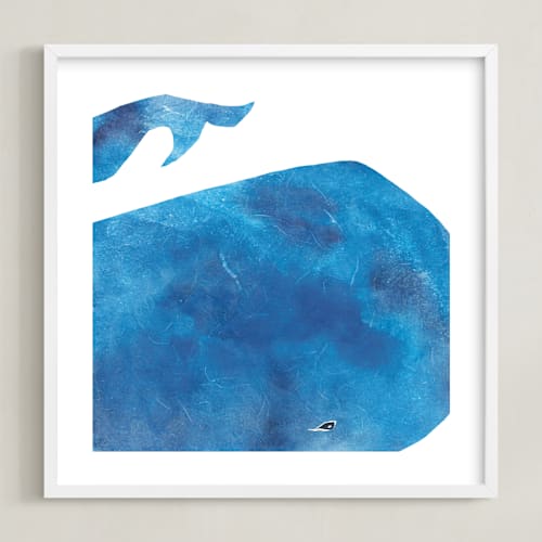 This is a sea blue kids wall art with standard by Mia Posada called big blue whale