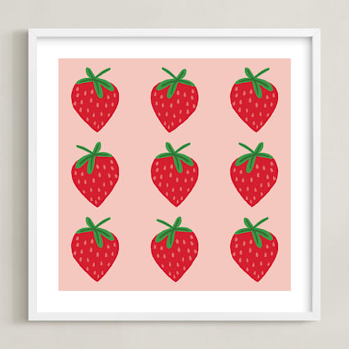 This is a blush pink kids wall art with standard by Kerry Doyle called strawberry