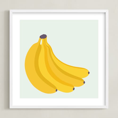 This is a soft blue kids wall art with standard by Pippa Shaw called bunch of bananas