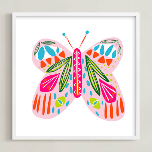 This is a cotton candy pink kids wall art with standard by Lauren Semmer called a butterfly