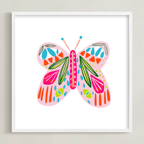 This is a cotton candy pink kids wall art with standard by Lauren Semmer called a butterfly