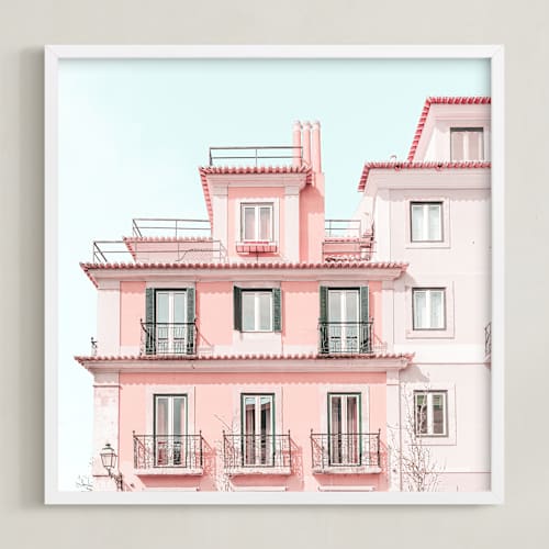 This is a peach art with standard by Heather Loriece called pastel pink house