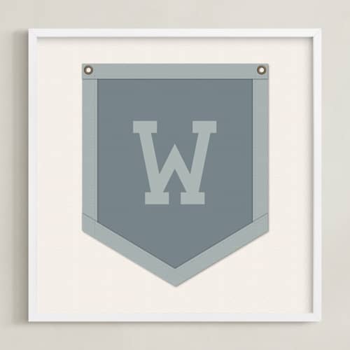 This is a denim nursery wall art with standard by taylorVdesign called initial banner