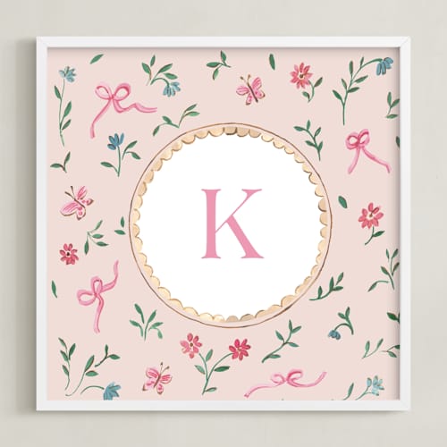 This is a pink nursery wall art with standard by Teju Reval called floral woodland 2