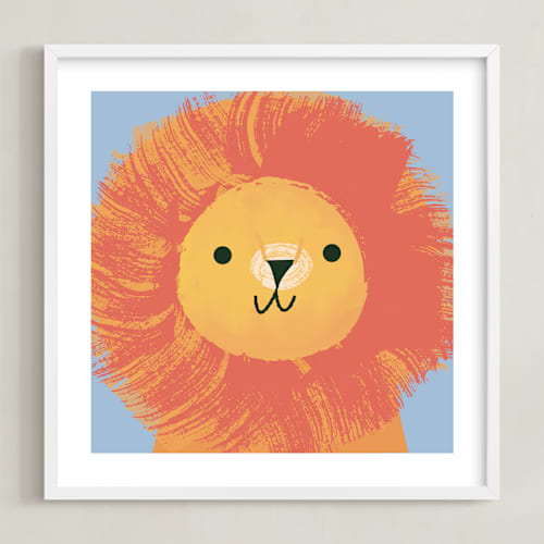 This is a blue nursery wall art with standard by lori jacobs wemple called king of the jungle