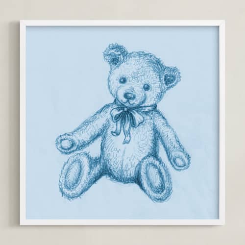 This is a blue nursery wall art with standard by Anna Black called vintage toys 1
