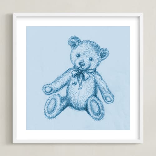 This is a blue nursery wall art with standard by Anna Black called vintage toys 1