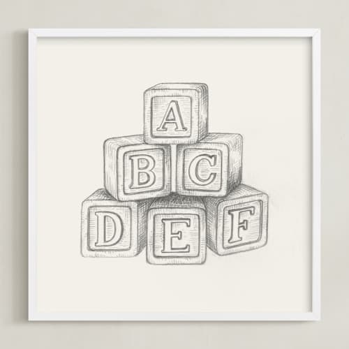 This is a graphite nursery wall art with standard by Anna Black called vintage toys 2