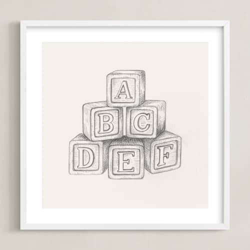 This is a graphite nursery wall art with standard by Anna Black called vintage toys 2