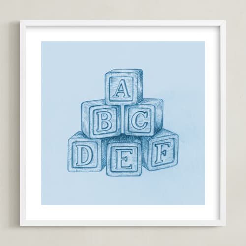 This is a blue nursery wall art with standard by Anna Black called vintage toys 2