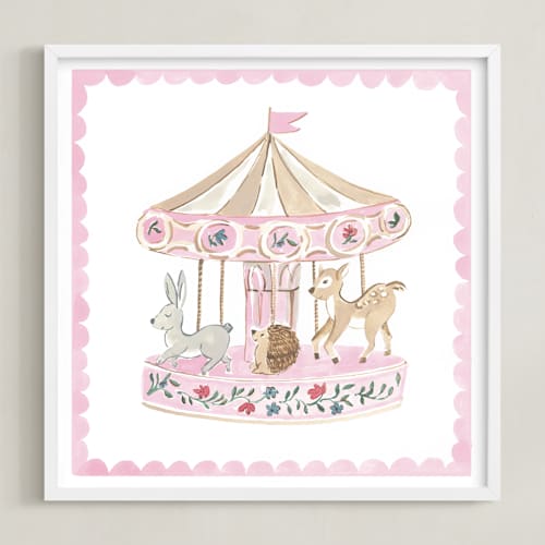 This is a pink nursery wall art with standard by Teju Reval called floral woodland 1
