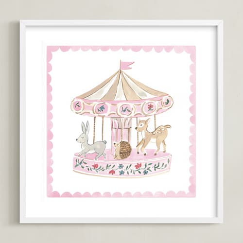 This is a pink nursery wall art with standard by Teju Reval called floral woodland 1