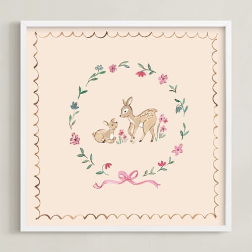 This is a cream nursery wall art with standard by Teju Reval called floral woodland 3