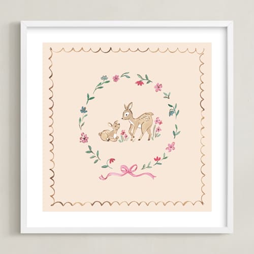 This is a cream nursery wall art with standard by Teju Reval called floral woodland 3