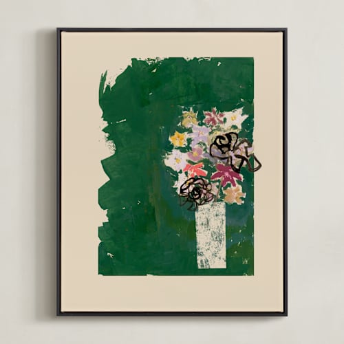 This is a green bouquet art with standard by Bethania Lima called bouquet against painted green background