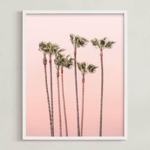 This is a warm rosy sunset art with standard by Lisa Sundin called seven palmtrees