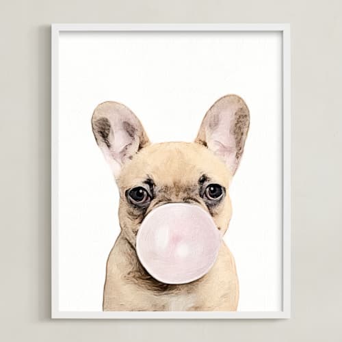 This is a white kids wall art with standard by Maja Cunningham called bubblegum animals