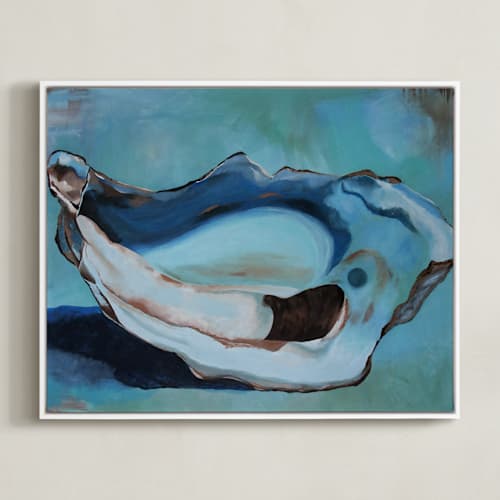 This is a peacock blue art with standard by Christa Wall called oyster blues