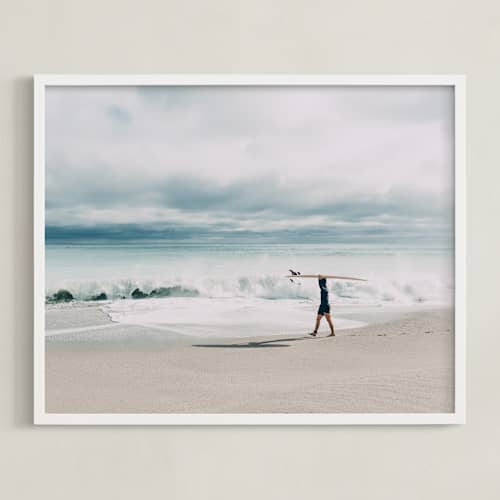 This is a soft blue art with standard by Janet Cruz called east coast surfer