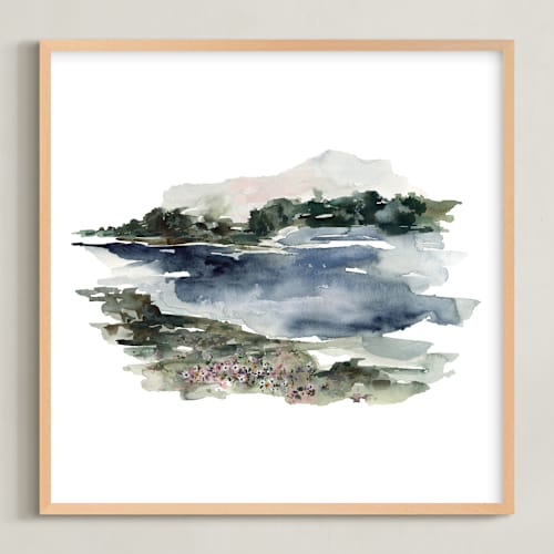 This is a navy and dusty blue with forest and sage green art with standard by Kate Nelson called mountain view