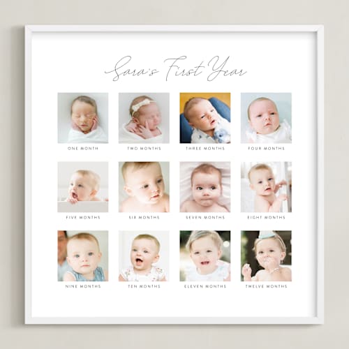 This is a white photo art with standard by Erin Deegan called framed photo: baby's first year