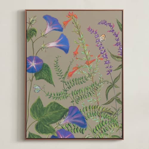This is a soft taupe art with standard by Karina Racz called wildflowers of strawberry creek