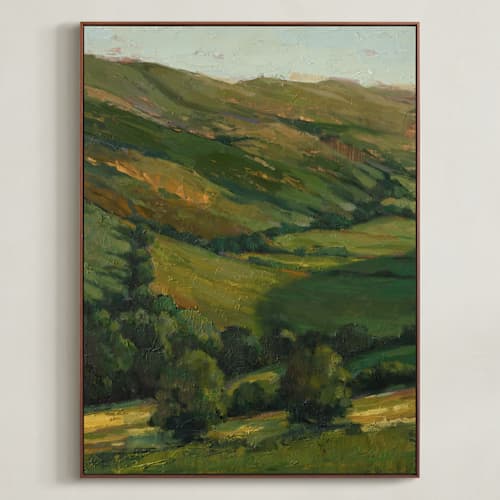 This is a field art with standard by Wendy Keller called green valley 1