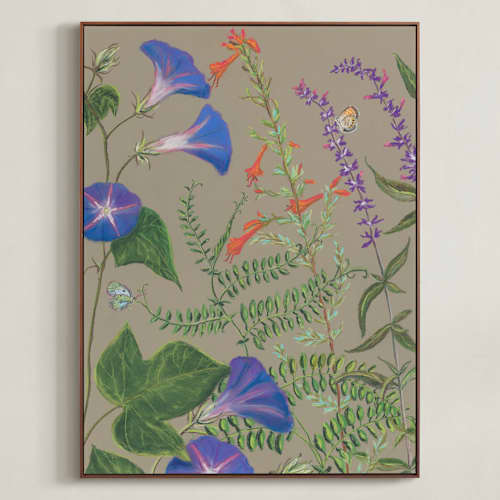 This is a soft taupe art with standard by Karina Racz called wildflowers of strawberry creek