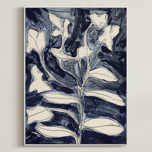 This is a indigo blue art with standard by Deborah Velasquez called petals on indigo
