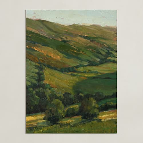 This is a field art with standard by Wendy Keller called green valley 1