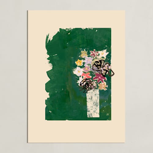 This is a green bouquet art with standard by Bethania Lima called bouquet against painted green background