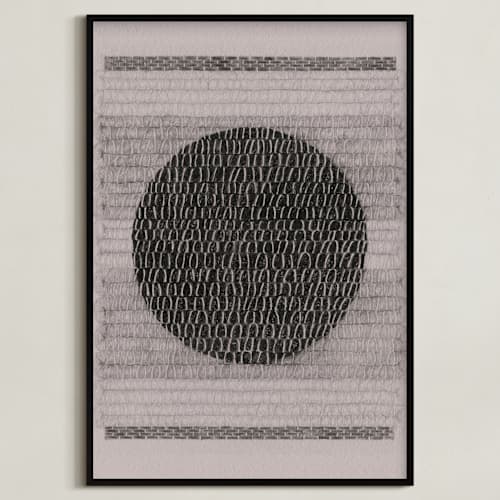 This is a gray wool art with standard by Janie Allen called woolen weaving 2