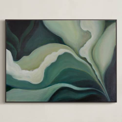 This is a blue-green blossom art with standard by Lenay Hughes called botanica 2