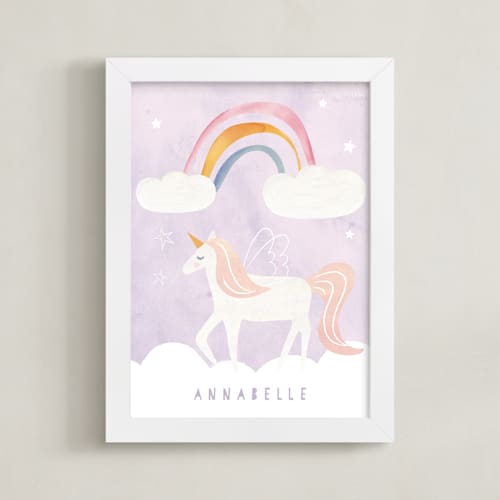 This is a lavender personalized art for kids with standard by Teju Reval called dreamy unicorn