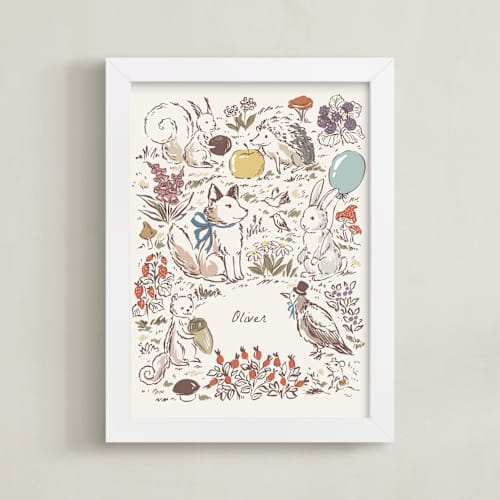 This is a ivory nursery wall art with standard by Hanna Symonovych called the forest story