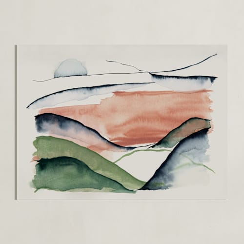 This is a blush art with standard by Janelle Cunningham called abstract sunrise in the hills