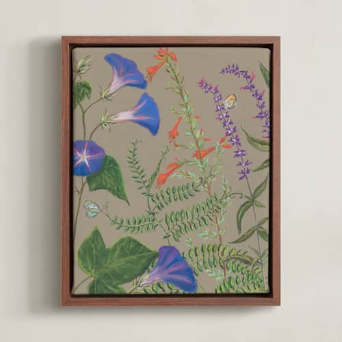 This is a soft taupe art with standard by Karina Racz called wildflowers of strawberry creek