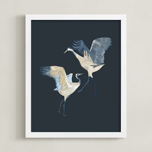 This is a moody blue art with standard by Nina Leth called crane dance