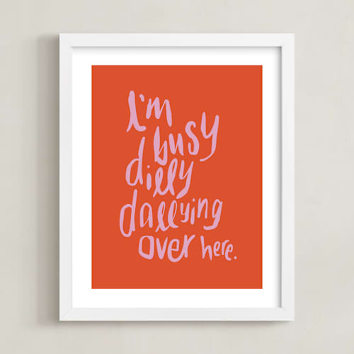 This is a tangerine kids wall art with standard by Inkblot Design called dillydally all day