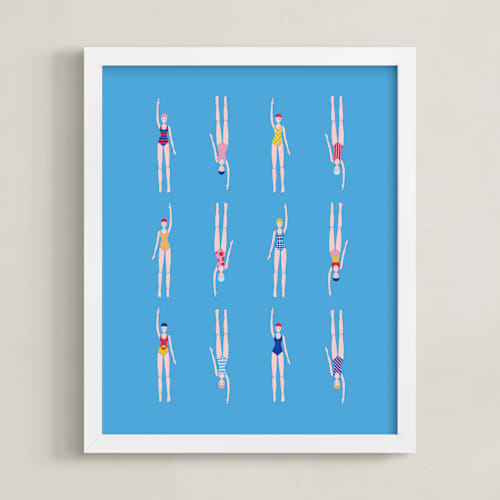 This is a pool blue kids wall art with standard by Nieves Herranz called nadadoras