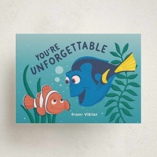 This is a ocean turquoise kids valentines day cards with standard by tinaleeart called disney and pixar's dory and marlin printing on signature in standard