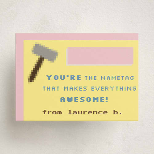 This is a dandelion kids valentines day cards with standard by Deborah Chou called nametag printing on signature in standard