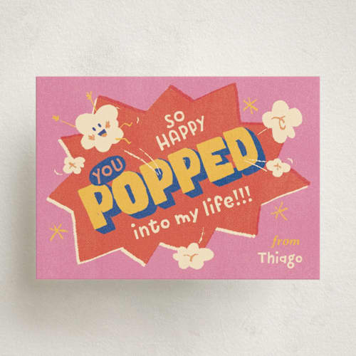 This is a pink candy kids valentines day cards with standard by Leia Matt called happy pop printing on signature in standard