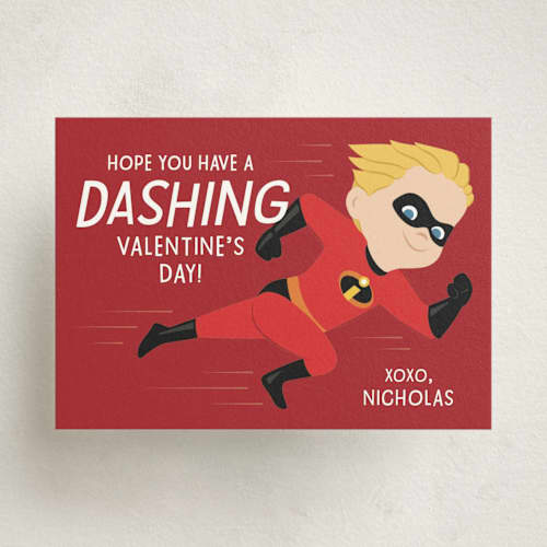 This is a siren kids valentines day cards with standard by Kacey Kendrick Wagner called disney and pixar's the incredibles dash printing on signature in standard