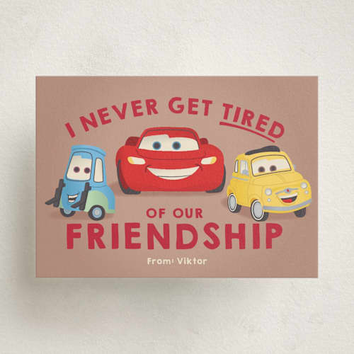 This is a light cocoa kids valentines day cards with standard by tinaleeart called disney and pixar's lightning mcqueen and friends printing on signature in standard