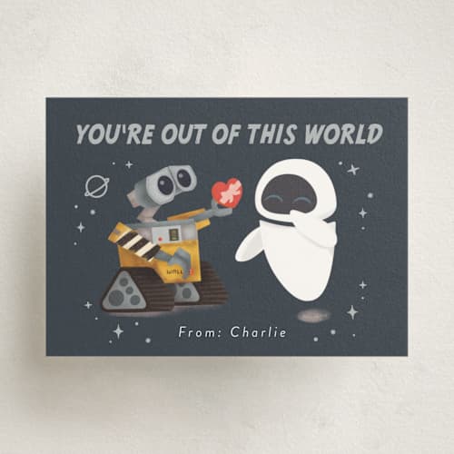 This is a outerspace kids valentines day cards with standard by Itsy Belle Studio called disney and pixar's out of this world printing on signature in standard