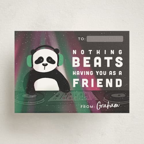 This is a teal tempo kids valentines day cards with standard by Lauren Jinhee called beats printing on signature in standard