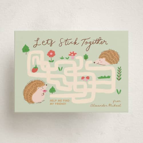 This is a sage kids valentines day cards with standard by Kartika Paramita called hedgehog maze game printing on signature in standard